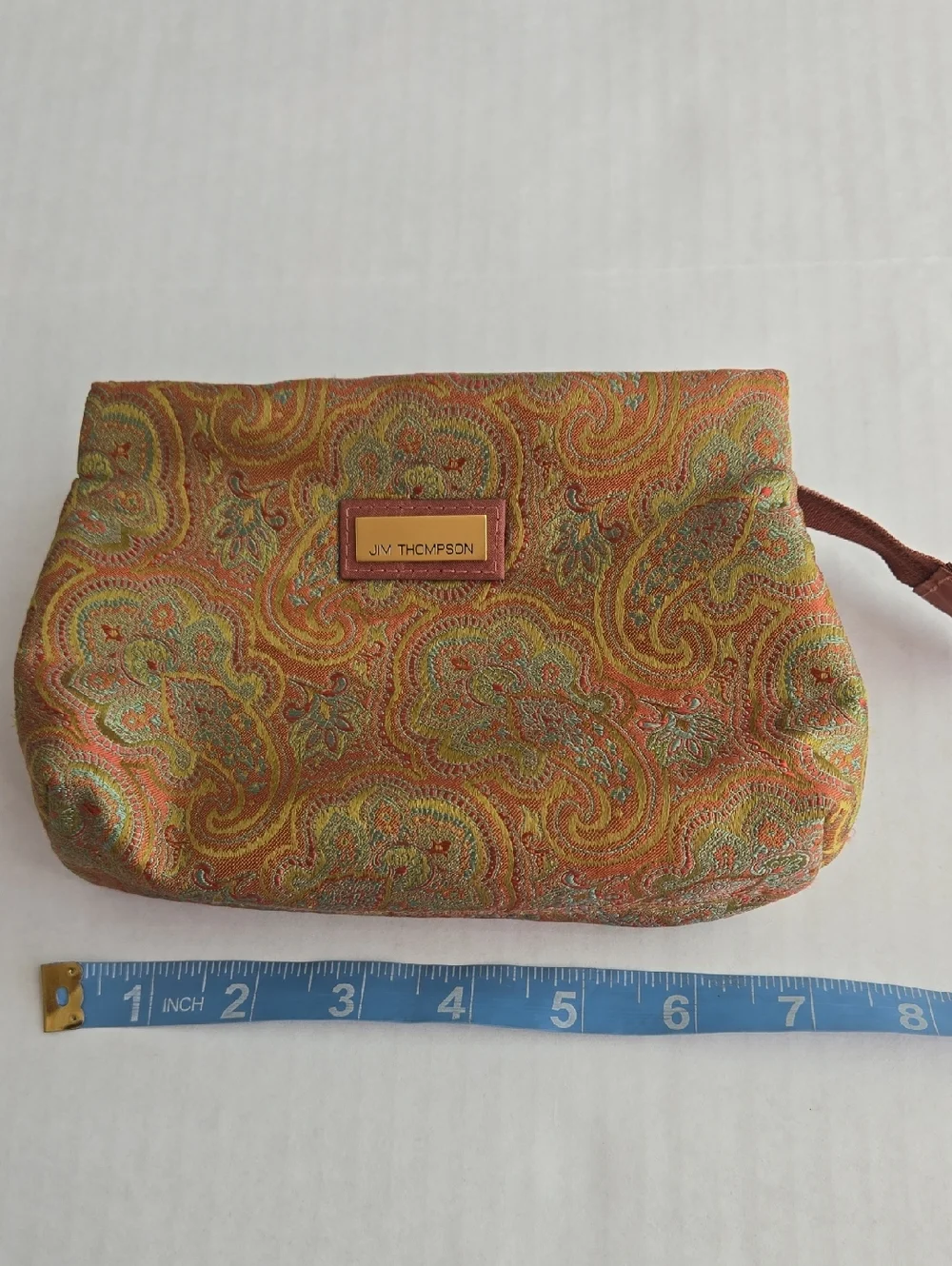 Jim Thompson Silk Orange Green Paisley Jacquard Cosmetic Bag Coin Purse